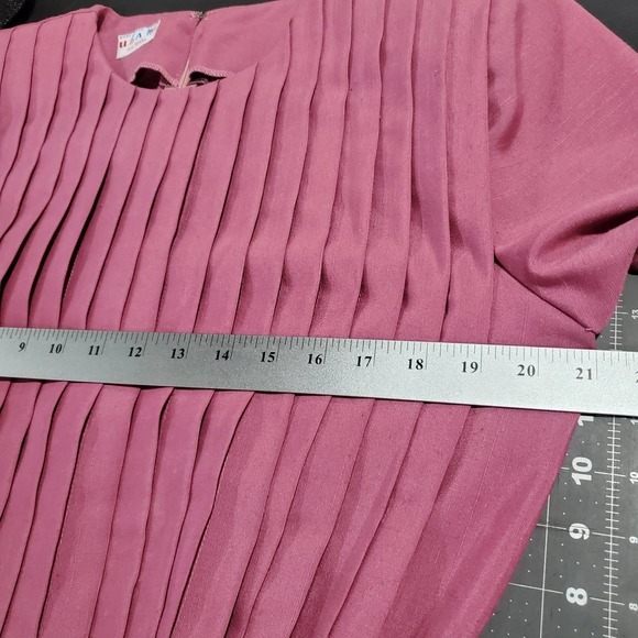 Vintage 70s Dress Womens Large Pink Pleated A Line Midi Modest Retro Barbie - Picture 9 of 11